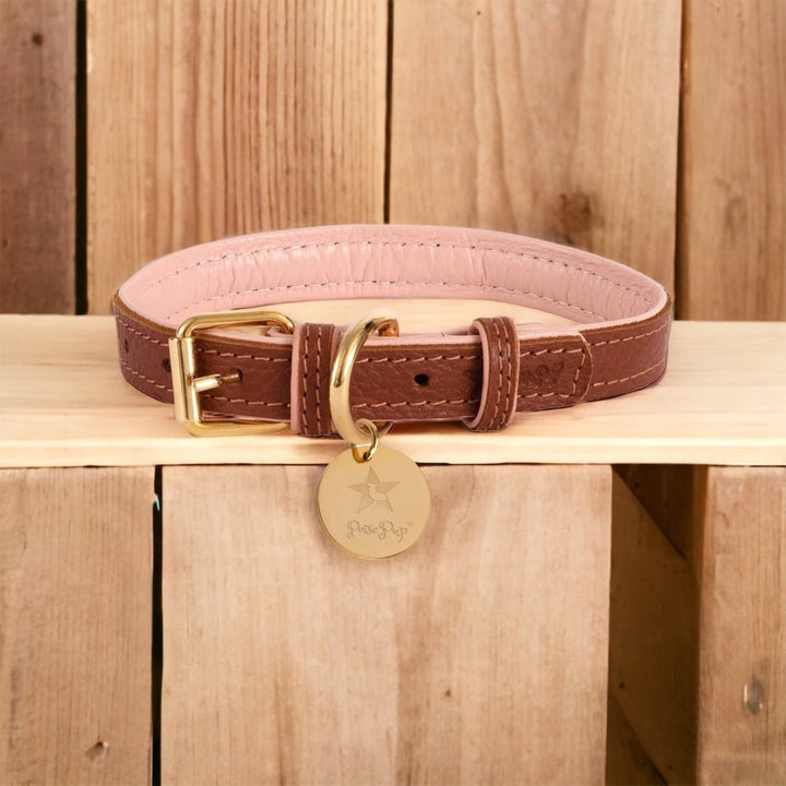 Handgefertigtes rosa Lederhalsband für Hunde mit schöner zweifarbiger Polsterung + Hundeleine als Set möglich - Die StupsnaseHandgefertigtes rosa Lederhalsband für Hunde mit schöner zweifarbiger Polsterung + Hundeleine als Set möglichHundehalsbandDie StupsnaseHundehalsband